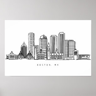 Minimalistische Illustration der Skyline von Bosto Poster