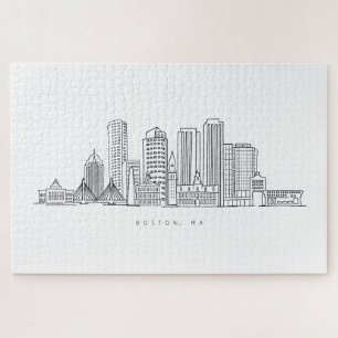 Minimalistische Illustration der Skyline von Bosto Puzzle