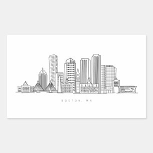 Minimalistische Illustration der Skyline von Bosto Rechteckiger Aufkleber