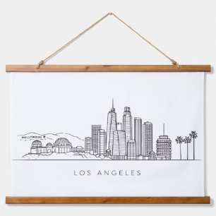 Minimalistische Illustration der Skyline von Los A Wandteppich Mit Holzrahmen