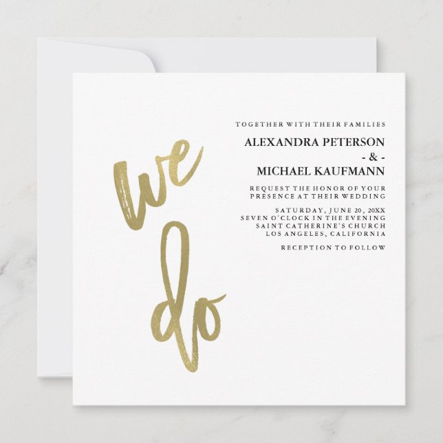Minimalistische Imitate Goldtypografie Hochzeit Einladung (Vorderseite)
