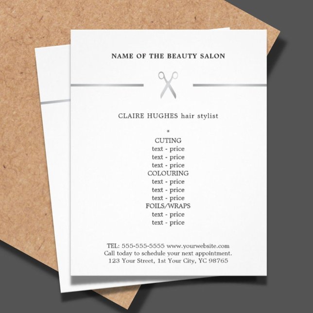 Minimalistische Imitate Silver Scissy Fairstylist  Flyer (Von Creator hochgeladen)