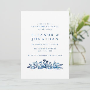 Minimalistische Indigo-Blau-Botanische Verlobungsf Einladung