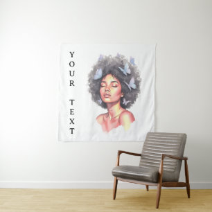 Minimalistische individuelle Wasserfarbe Afro-Mädc Wandteppich