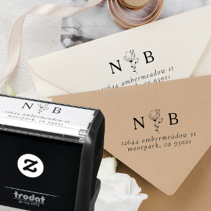 Minimalistische Initialen Florales Paar Rücksendea Permastempel