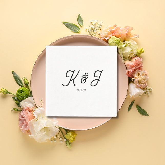 Minimalistische Initials Black Script Monogram Wed Serviette (Minimalist Initials Black Script Monogram Wedding Napkins)