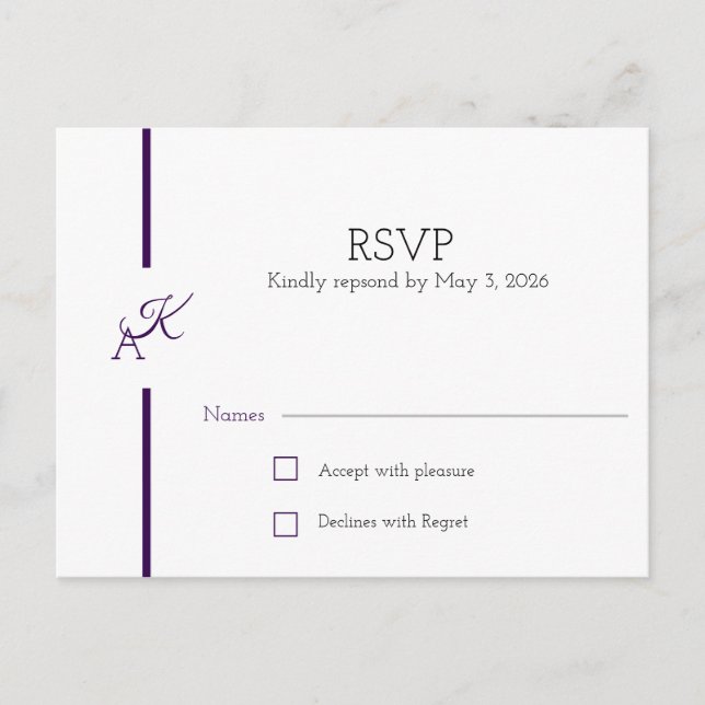 Minimalistische Initials Wedding Collection RSVP C Einladungspostkarte (Vorderseite)