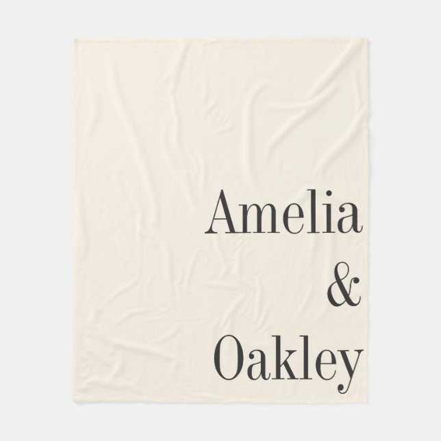 Minimalistische Ivory Ecru Black Elegante Hochzeit Fleecedecke (Vorderseite)