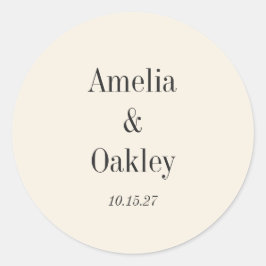 Minimalistische Ivory Ecru Black Elegante Hochzeit Runder Aufkleber