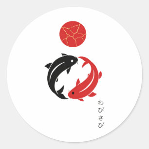 Minimalistische japanische Koi-Fische Wabi Sabi Ze Runder Aufkleber