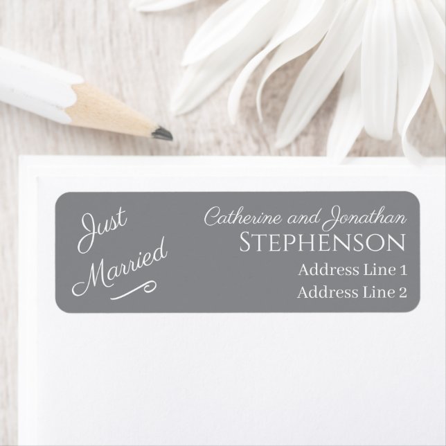 Minimalistische 'Just Married' Rücksendeadress-Eti (Insitu)