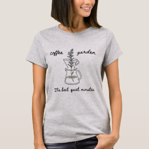 Minimalistische Kaffee- und Garten-Linienkunst Bot T-Shirt