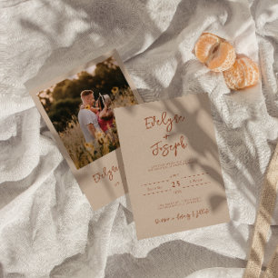 Minimalistische Kakaocreme Foto Boho Moderne Hochz Einladung