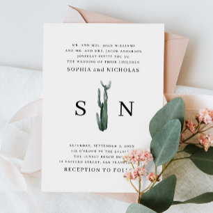 Minimalistische Kaktus   Elegant Desert Boho Weddi Einladung