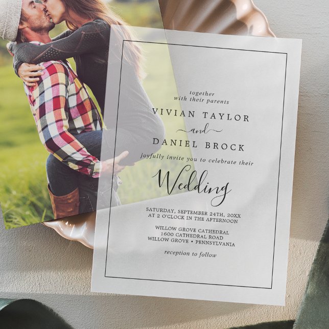 Minimalistische Kalligrafie Boho Classic Black Wed (Minimalist Calligraphy Boho Classic Black Wedding Vellum Invitations)