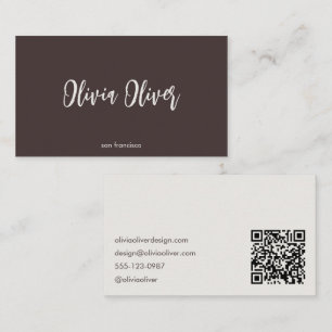 Minimalistische Kalligrafie Braun Creme Modern QR Visitenkarte