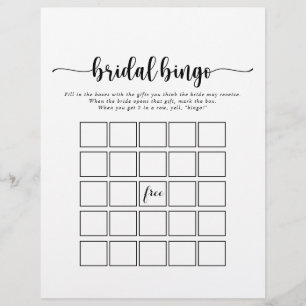 Minimalistische Kalligrafie Bridal Bingo Game