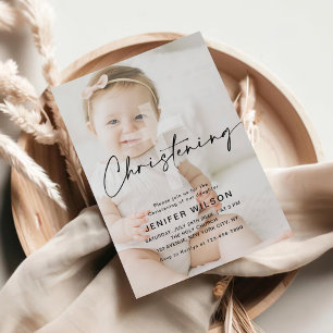 Minimalistische Kalligrafie Christening Taufe Foto Einladung