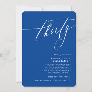 MINIMALISTISCHE Kalligrafie elegant 30. Party blau Einladung
