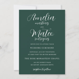 Minimalistische Kalligrafie Emerald Green Wedding Einladung