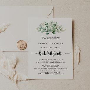 Minimalistische Kalligrafie Eukalyptus Bat Mitzvah Einladung