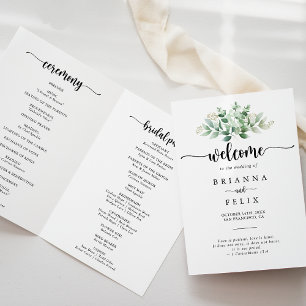Minimalistische Kalligrafie Eukalyptus-Hochzeit Programm