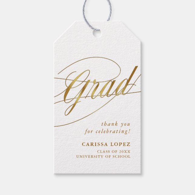 Minimalistische Kalligrafie-Foto aus Weiß und Gold Geschenkanhänger (Vorderseite)