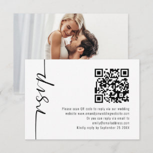 Minimalistische Kalligrafie Foto QR Code Hochzeit  RSVP Karte