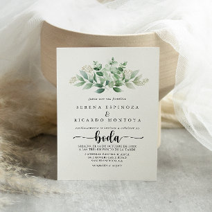 Minimalistische Kalligrafie Green Eucalyptus Boda Einladung