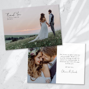 Minimalistische Kalligrafie-Hochzeit mit 2 Fotos Dankeskarte