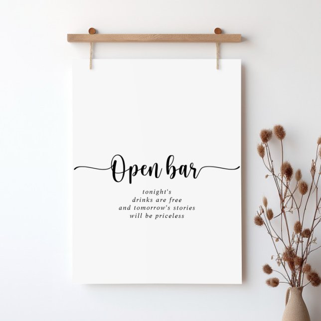 Minimalistische Kalligrafie Hochzeit Open Bar Sign Poster (Von Creator hochgeladen)