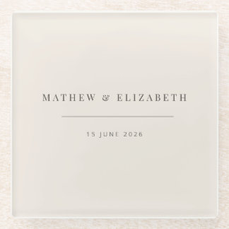 Minimalistische Kalligrafie Hochzeit Sanftes Beige Glasuntersetzer