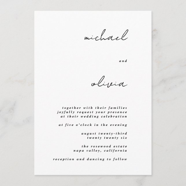 Minimalistische Kalligrafie-Hochzeitseinladung Einladung (Vorderseite)