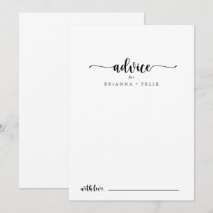 Minimalistische Kalligrafie-Hochzeitsratenkarte Hinweiskarte