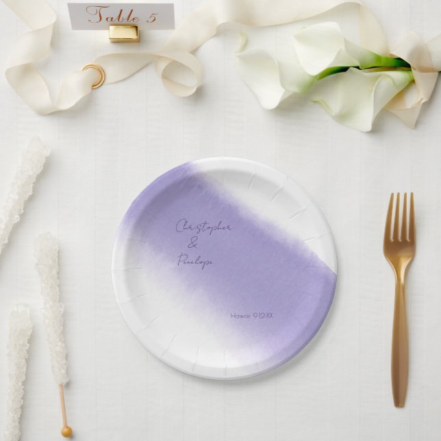Minimalistische Kalligrafie-Lavender-Wasserfarbenh Pappteller (Hochzeit)