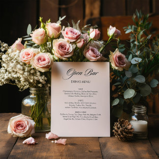 Minimalistische Kalligrafie Open Bar White Wedding Sockelschild