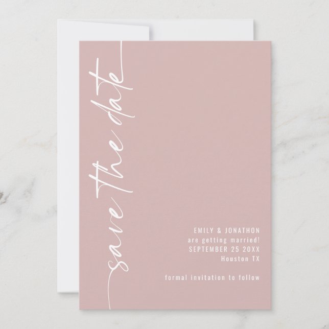 Minimalistische Kalligrafie QR Code Dusty Rose Hoc Save The Date (Vorderseite)