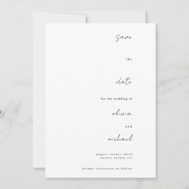 Minimalistische Kalligrafie Save The Date (Vorderseite)
