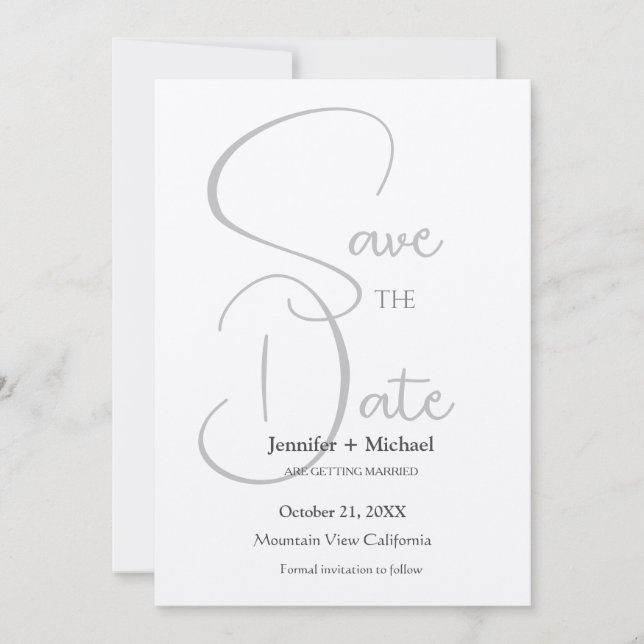 Minimalistische Kalligrafie-Schrift zur Hochzeitss Save The Date (Vorderseite)