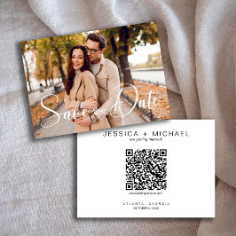 Minimalistische Kalligrafie-Script-Foto mit QR-Cod Save The Date