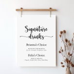 Minimalistische Kalligrafie-Signaturgetränke Unter Poster<br><div class="desc">Dieses minimalistische kalligraphische Zeichen ist perfekt für eine rustikale Hochzeit. Das einfache und elegante Design zeichnet sich durch klassische und extravagante Schriftzeichen in Schwarz und Weiß aus. Personalisieren Sie das Schild mit den Namen der Braut und des Bräutigams und ihrer Lieblingsgetränke Wahl.</div>