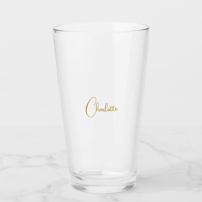 Minimalistische Kalligrafie-Skriptname Gold-Farbe Glas (Vorderseite)
