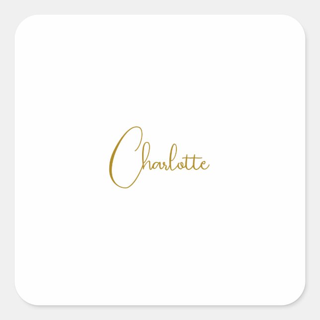 Minimalistische Kalligrafie-Skriptname Gold-Farbe Quadratischer Aufkleber (Vorderseite)