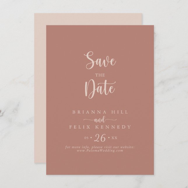 Minimalistische Kalligrafie Terracotta Wedding Save The Date (Vorne/Hinten)