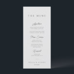 Minimalistische kalligrafische Hochzeit Menükarte<br><div class="desc">Dieses einfache,  hellgraue Hochzeitsmenü mit moderner Typografie ergänzt die Dekoration Ihrer Hochzeitsfeier. Alle Texte sind editierbar,  klicken Sie einfach auf 'Diese Vorlage personalisieren'. Entsprechende Artikel wie das Einladungspaket für Hochzeiten sind ebenfalls verfügbar.</div>