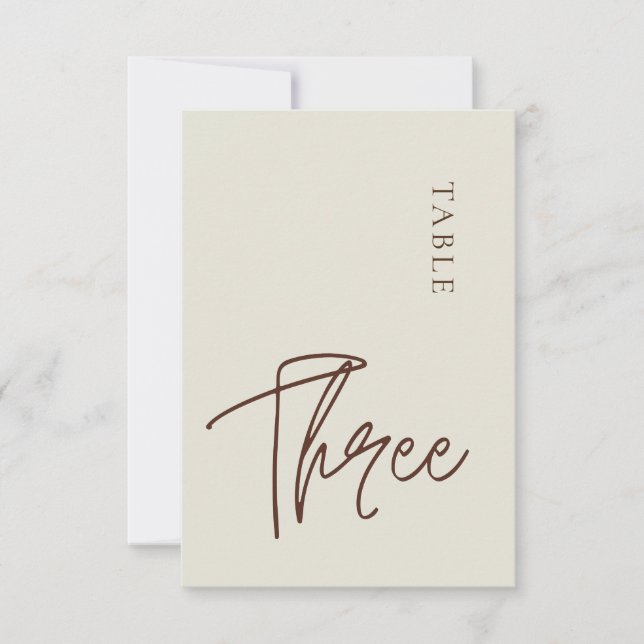 Minimalistische Kalligraphie Drei Tischnummern (Vorderseite)