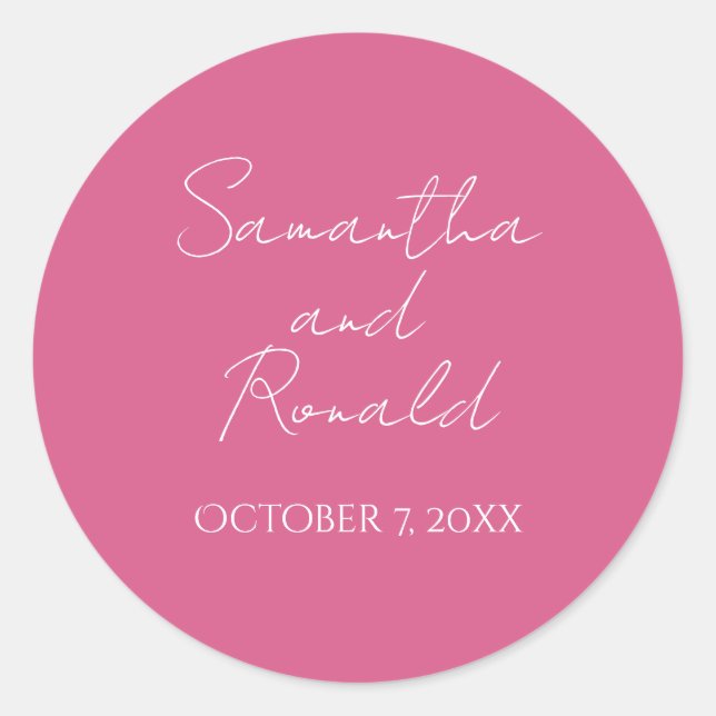 Minimalistische Kalligraphie-Hochzeit in Rosa Runder Aufkleber (Vorderseite)