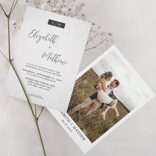 Minimalistische Kalligraphie Monogram Foto Wedding Einladung