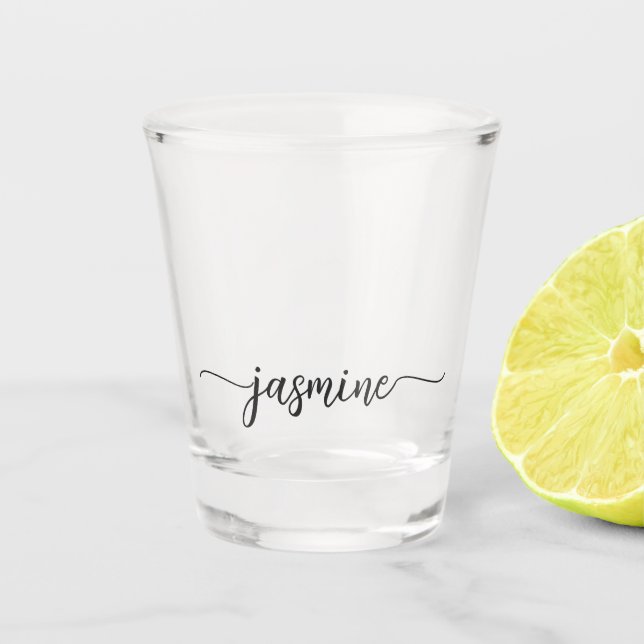 Minimalistische Kalligraphie-Monogramm-Girly-Scrip Schnapsglas (Vorderseite)
