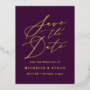 Minimalistische Kalligraphie Save the Date Folie Einladungspostkarte